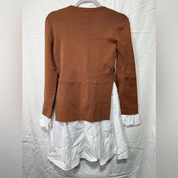 English Factory Mixed Media Mini Dress Brown White Size S NWT MINOR FLAW SEE PHO - Picture 3 of 7